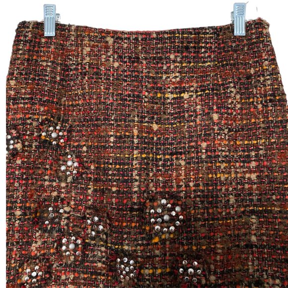 Per'se Wool Alpaca Mohair Blend Multicolored Silver Studded Alpaca Tweed Skirt 4 - Picture 3 of 7